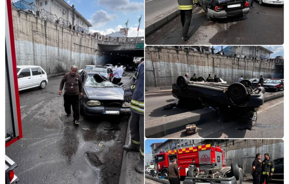 واژگونی خودروی سواری در زیر گذر رشتیان؛ ۲ مصدوم راهی بیمارستان شدند