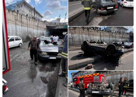 واژگونی خودروی سواری در زیر گذر رشتیان؛ ۲ مصدوم راهی بیمارستان شدند 